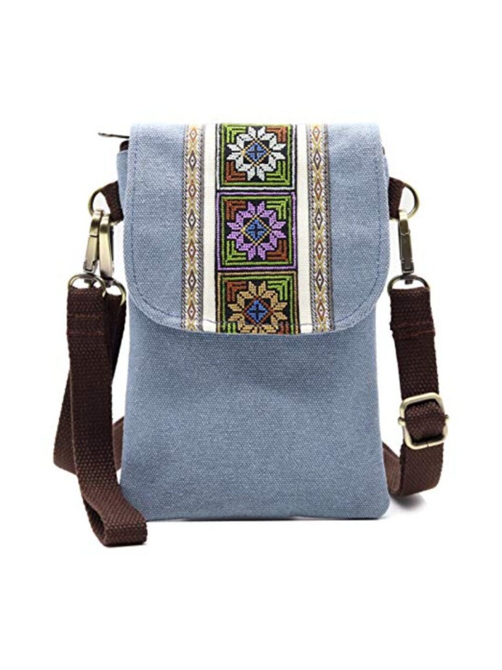 Vintage Embroidered Canvas Mini Crossbody Bag Wristlet Wallet